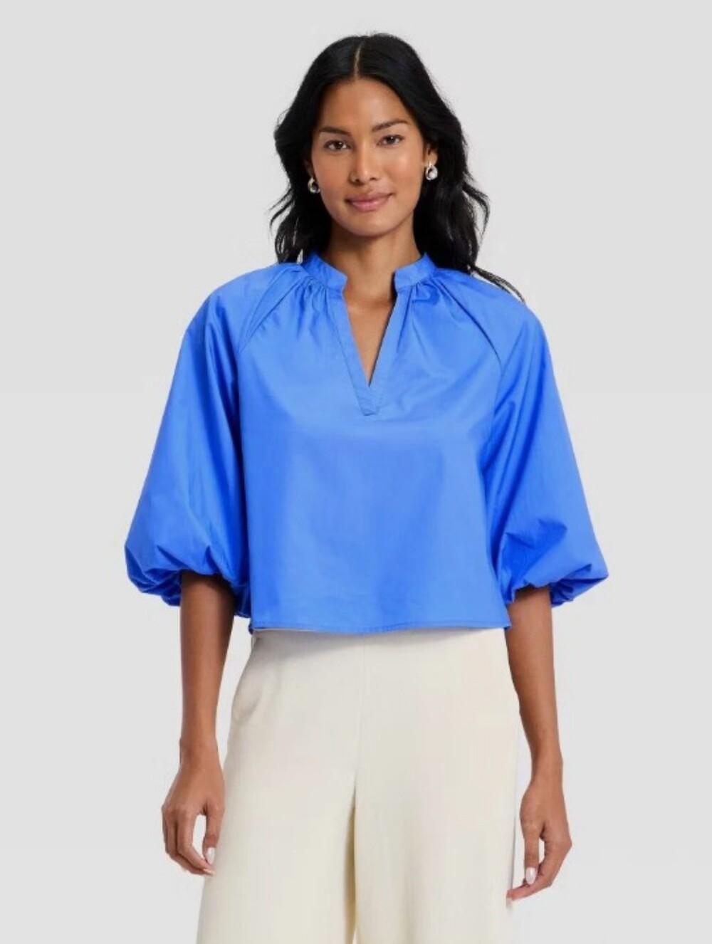 A New Day Balloon Sleeve Poplin Cotton Top